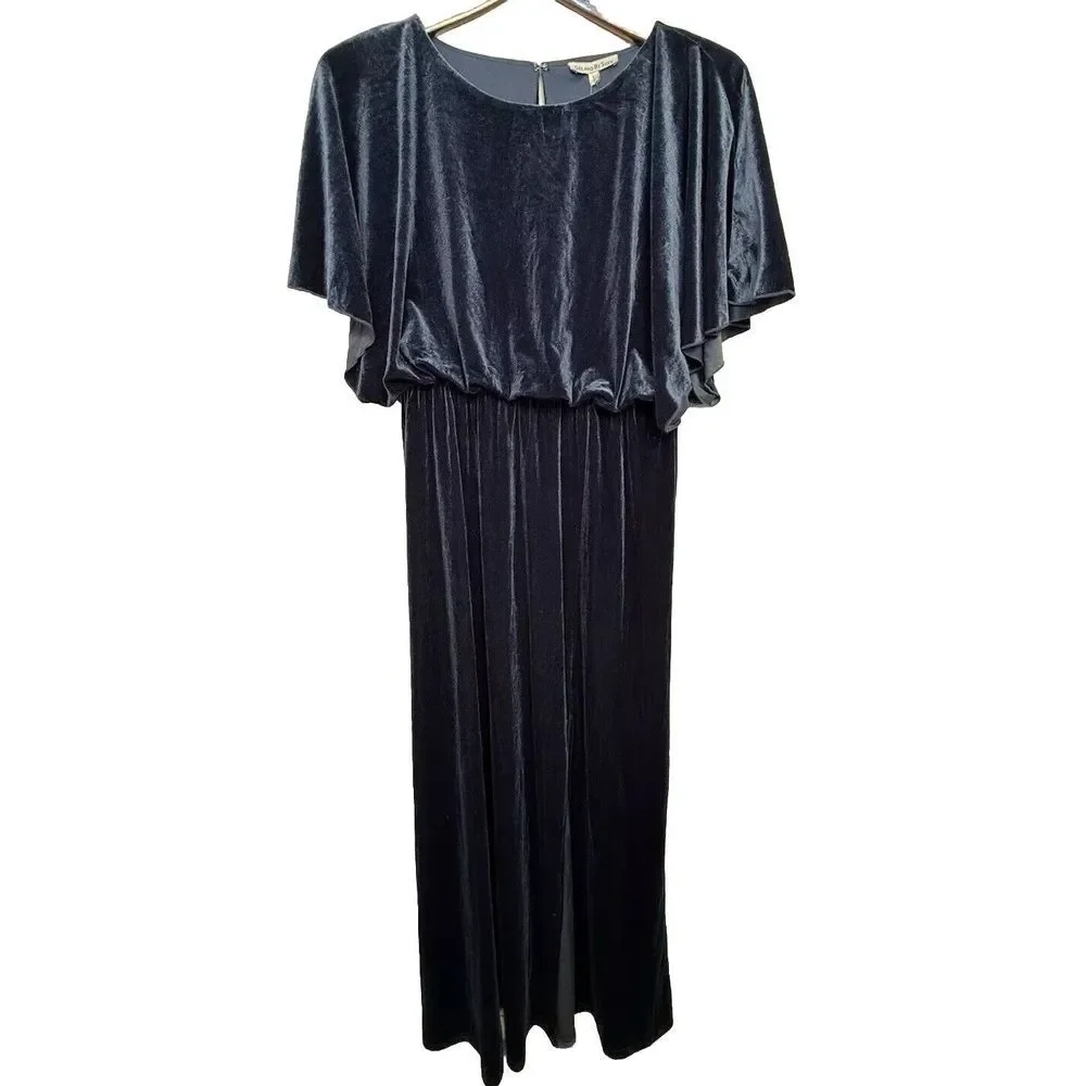 See and Be Seen Deep Blue Velvet‎ Maxi Dress Large Romantic Holiday Party NYE